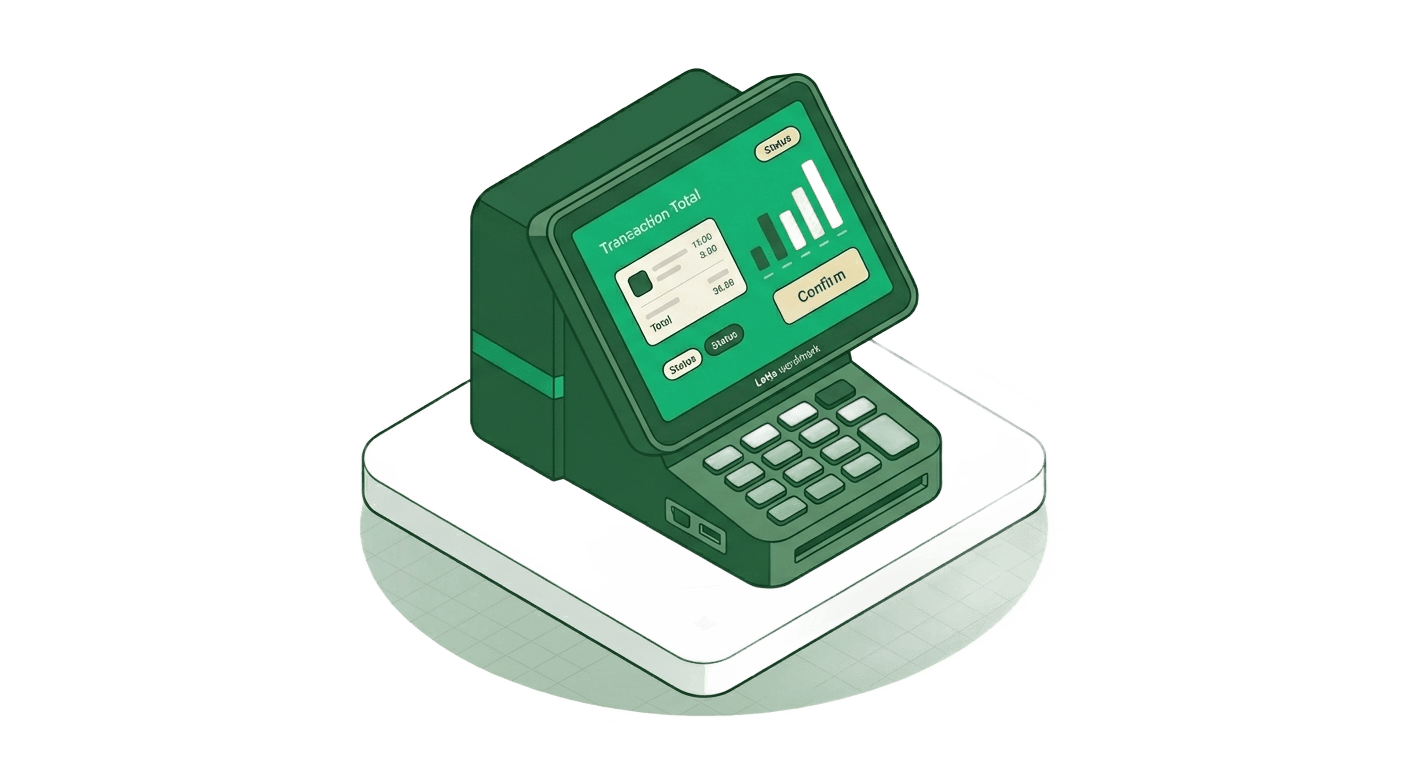 Isometric LettsPOS counter with tablet display and payment terminal